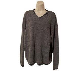 Woolrich Men’s XL V-Neck Cotton Pullover Sweater Charcoal Navy Stripe 90’s